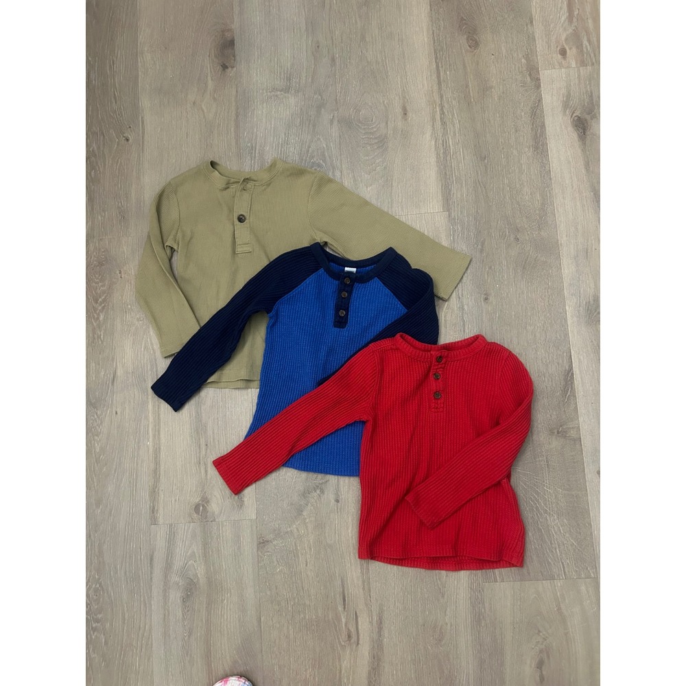 Boys Bundle of 3 Long Sleeve Henley Shirts Size 4T Waffle Thermal